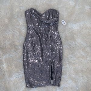 Silver sequin party dress with slit